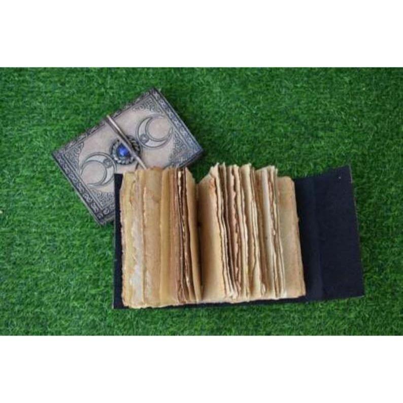 Антикварный кожаный журнал ручной работы с тройным лунным камнем. Винтажные страницы. Простые белые страницы. 200 страниц. КОЖАНЫЙ ДНЕВНИК. Латунный C-LOCK.