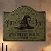 2D Flat Printing Witch Hat Sign Vintage Witch Hat Plaque Retro Wall Art Sign  Halloween Decoration