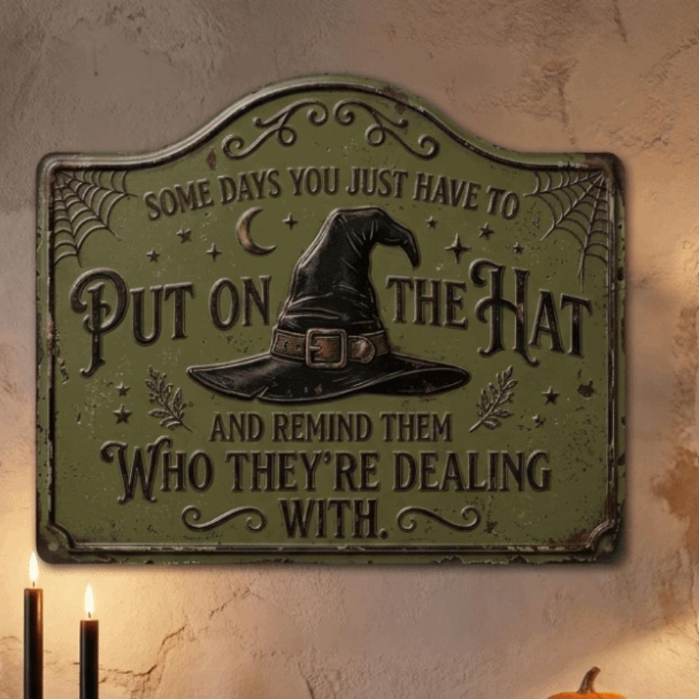 2D Flat Printing Witch Hat Sign Vintage Witch Hat Plaque Retro Wall Art Sign Halloween Decoration