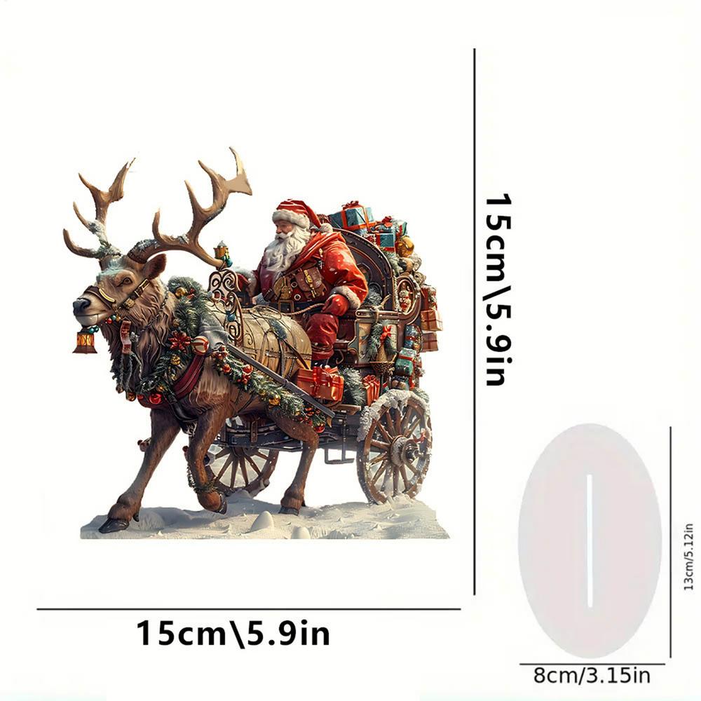 Фигурка Санта-Клауса на санях с оленями, 2D акрил, настольный декор, с Сантой и оленями, для дома, вечеринки, зимних праздников, рождественские украшения
