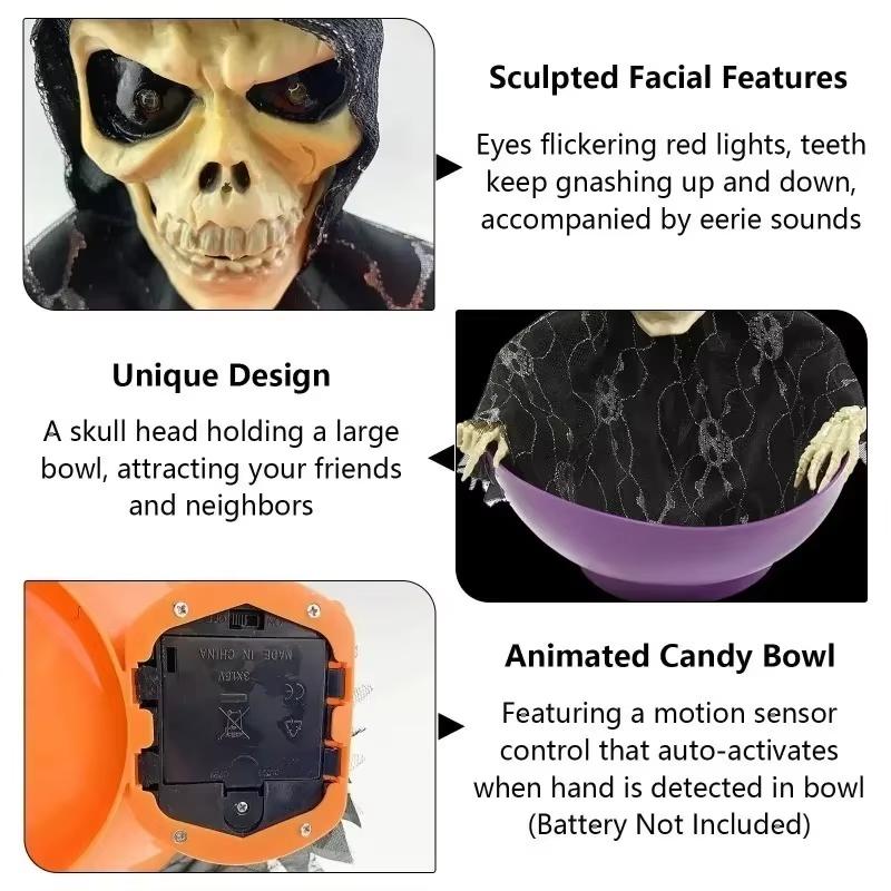 2025 New Halloween Candy Bowl Motion Activated Ghost Dish with Light Up Eyes Spooky Sound Party Decor Trick or Treat Bowl