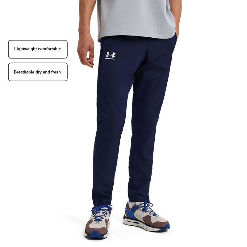 Under Armour Rival Sports Leisure Series Logo Тканые эластичные дышащие повседневные брюки мужские брюки темно-синие 1390150-410