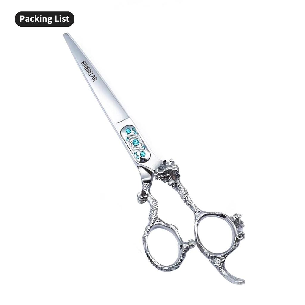 Sangelar 6 Inch Dragon Handle Hair Scissors Silver Professional Hairdressing Scissors Family Cut Fringe Shear,Beautiful Design