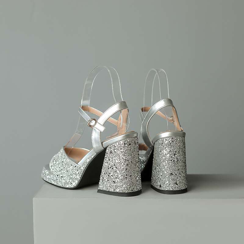 Krazing Pot Sequin Cloth Peep Toe Super High Heels Summer Shoes Buckle Straps Modern Party Fashion Women Sandals