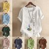 Women's Fashion Round Neck Short Sleeve T-shirt Casual Cotton Linen Graphic Shirt Leisure Loose Rabbit Prined Summer Blouse Tops Plus Size