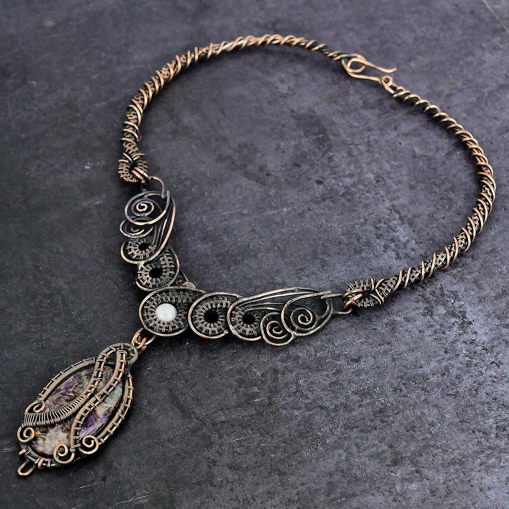 Ювелирное ожерелье из натурального русского чароита, лунного камня, медная проволока, 18 дюймов, U5f98