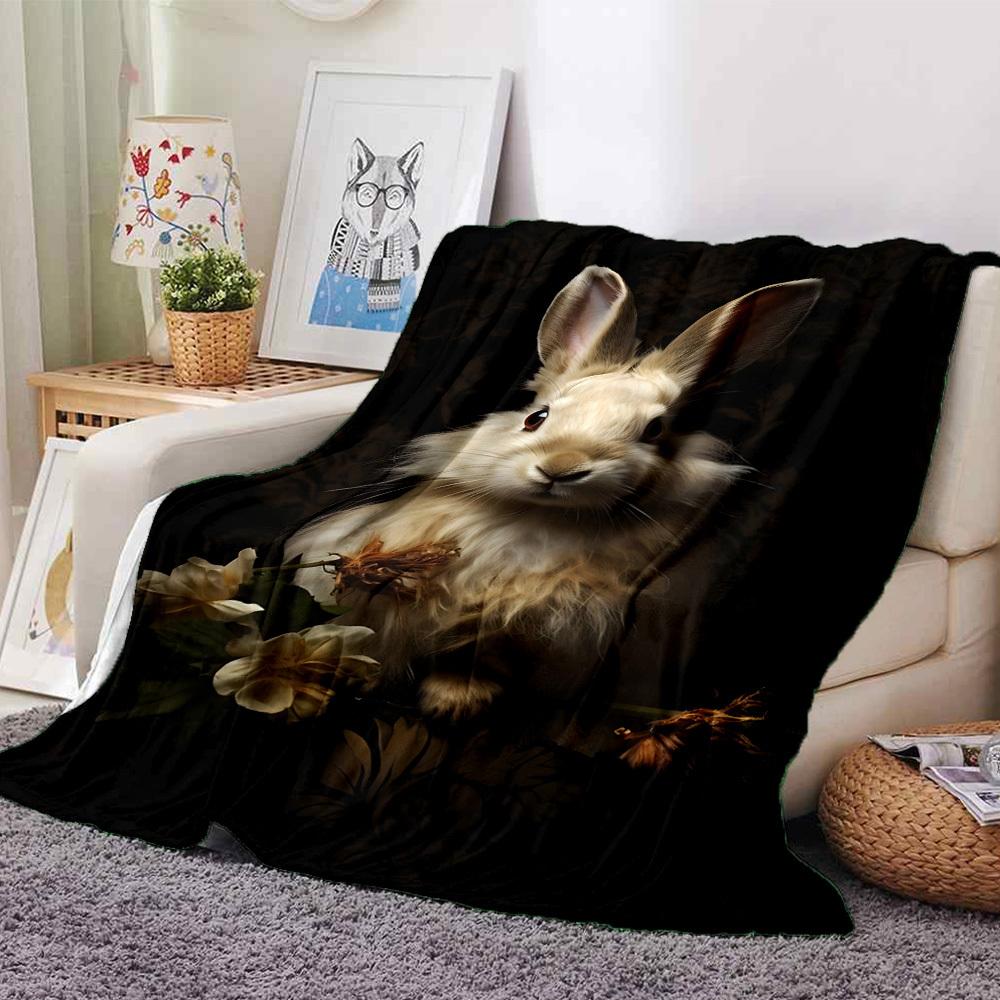 1pc Rabbit Name blanket Lightweight Flannel Throw for Sofa Bed Travel Camping Livingroom Office Couch Chair