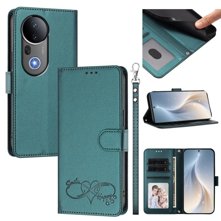 Happy Heart Pattern Magnetic Closure Vegan Leather Phone Case With Wrist Strap For vivo X200 FE