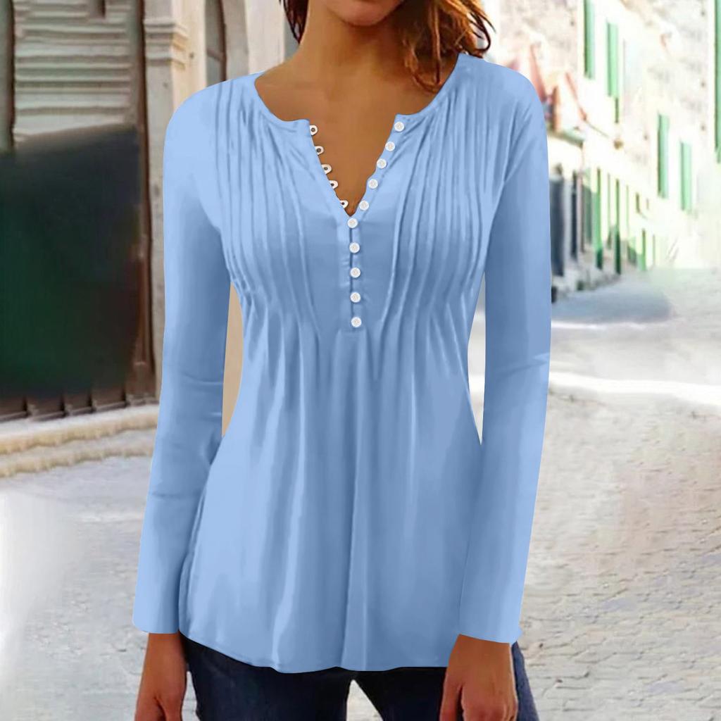 Long Sleeve Shirts For Women Fall Fashion Dressy Casual Blouses Trendy Pleated Tunic Tops For Leggings