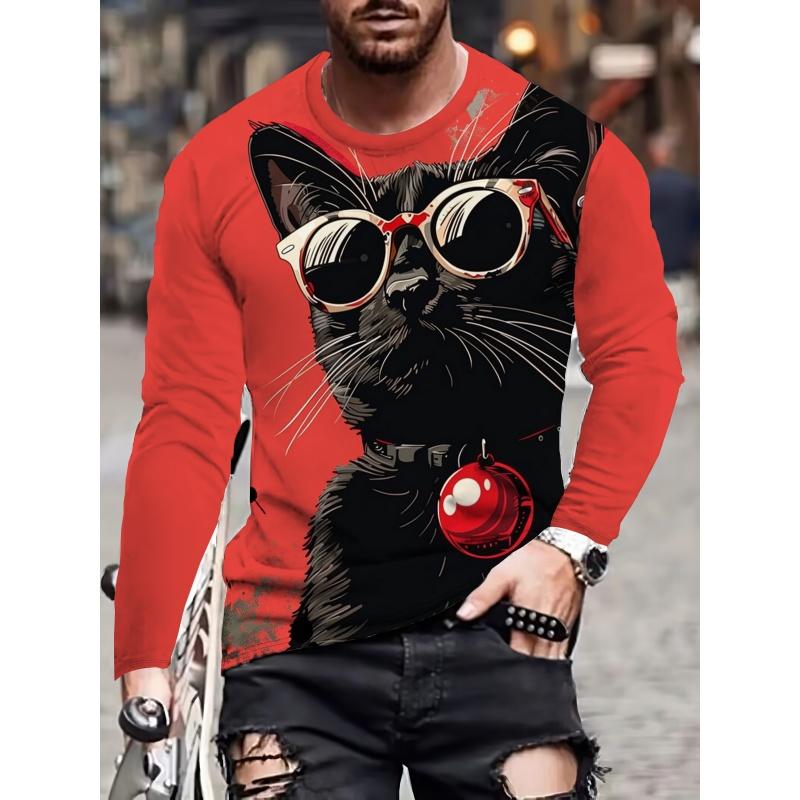 Spring and Autumn Round Neck Animal Pattern 3D Printed Top Fashionable Casual Long Sleeved Men's T-shirts