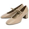 Zara Lambskin Lightweight Elegant Artistic Casual High Heels 5.5cm Leather Strap Chunky Mary Jane Shoes Women Shoes Light-Beige 12238510002