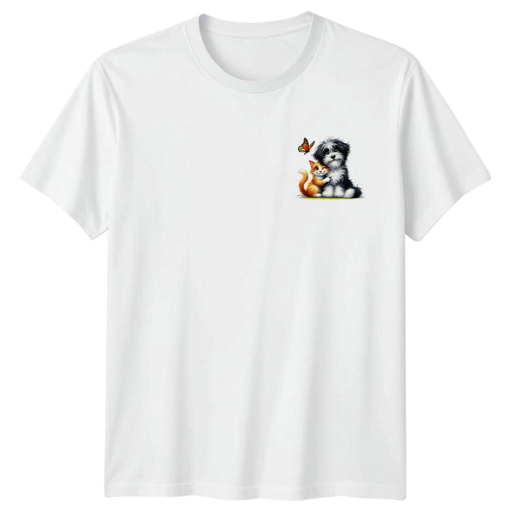 Pets Hug Dog Cat Butterfly Animals Graphic Unisex TShirt Unisexs Unisexs Tee