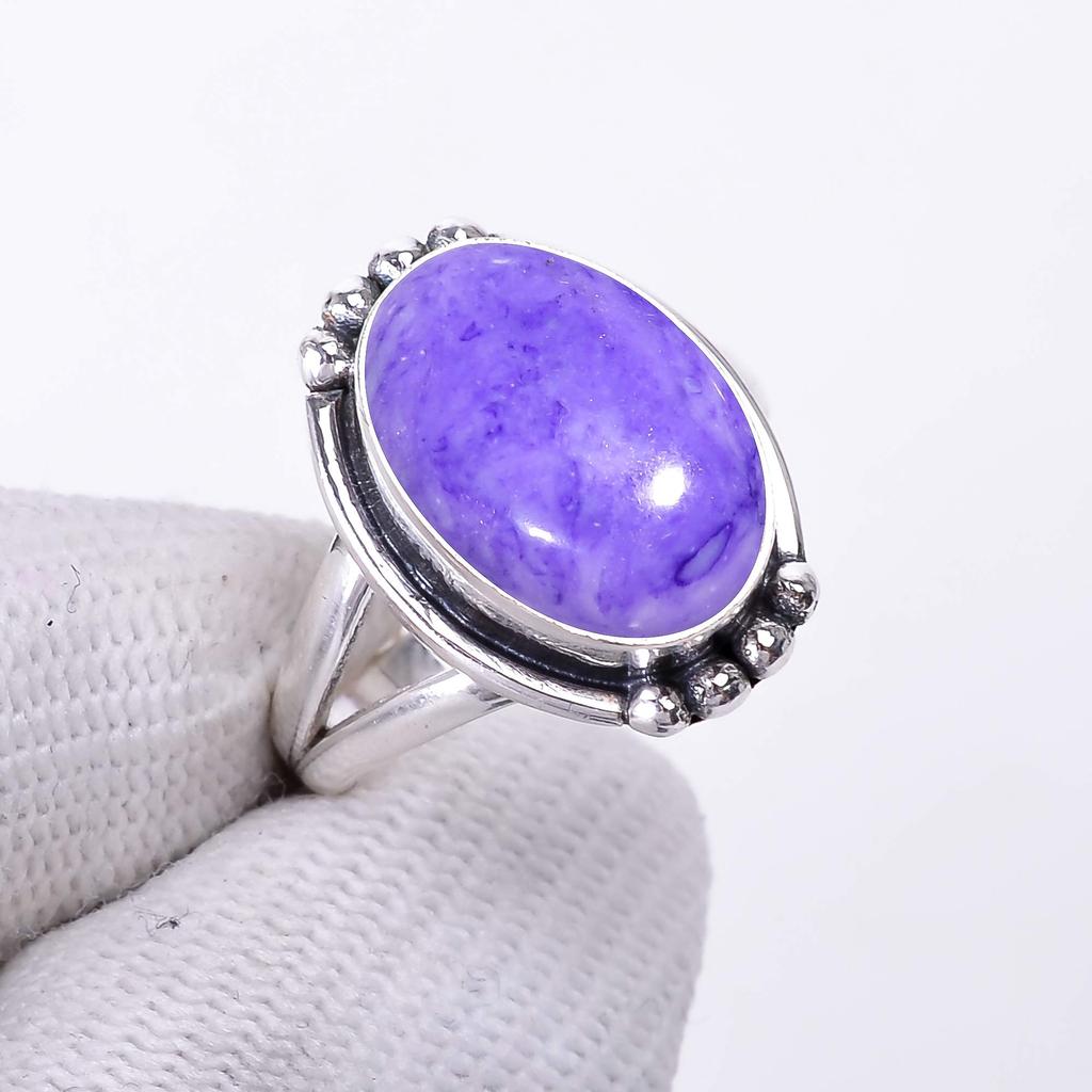 Фиолетовый Чароит Кольцо из стерлингового серебра 925 пробы V2507, Фиолетовое кольцо, Овальное кольцо, Подарок на День святого Валентина, Подарок для нее, Подарок на день рождения, Ювелирные изделия ручной работы, Серебряное ювелирное изделие