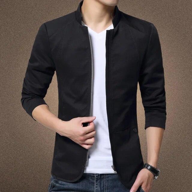 Men's Spring and Autumn Standing Collar Business Jacket Slim Washed Coat