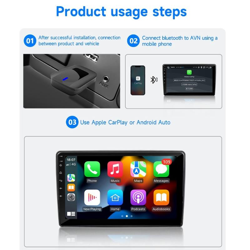 2 In1 Wireless CarPlay Android Auto Wireless Adapter Smart Mini AI Box WiFi Fast Connect for Toyota Nissan Ford Chevrolet Suzuki Plug and Play