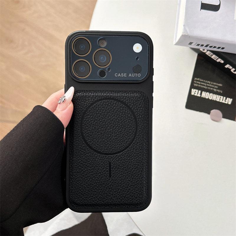 Кожаный магнитный чехол для iPhone 17 Pro Max с трансформируемой встроенной защитой объектива