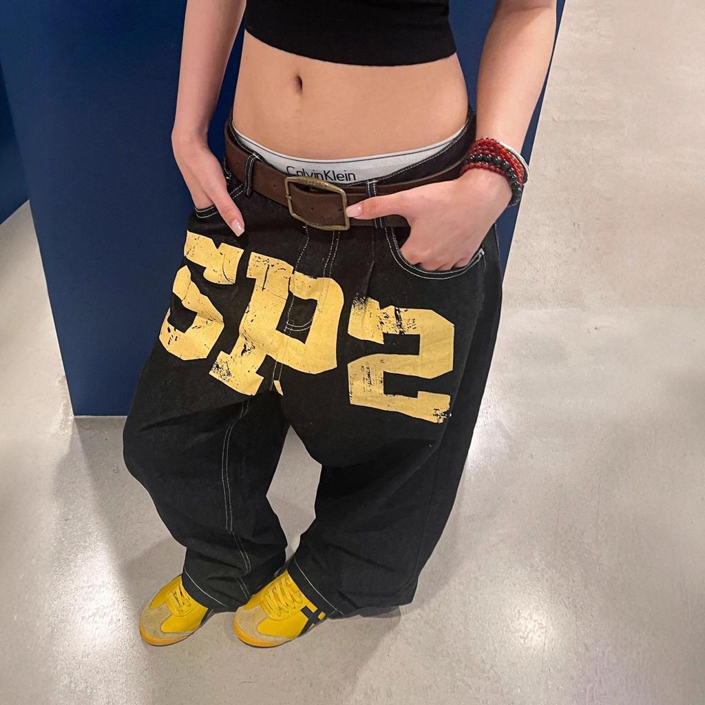 EastRogue Американский выбеленный деним с принтом трещин Повседневные джинсы Свободные Мужские Женские Свободные Стройнящие Брюки в пол С высокой талией Широкие штанины