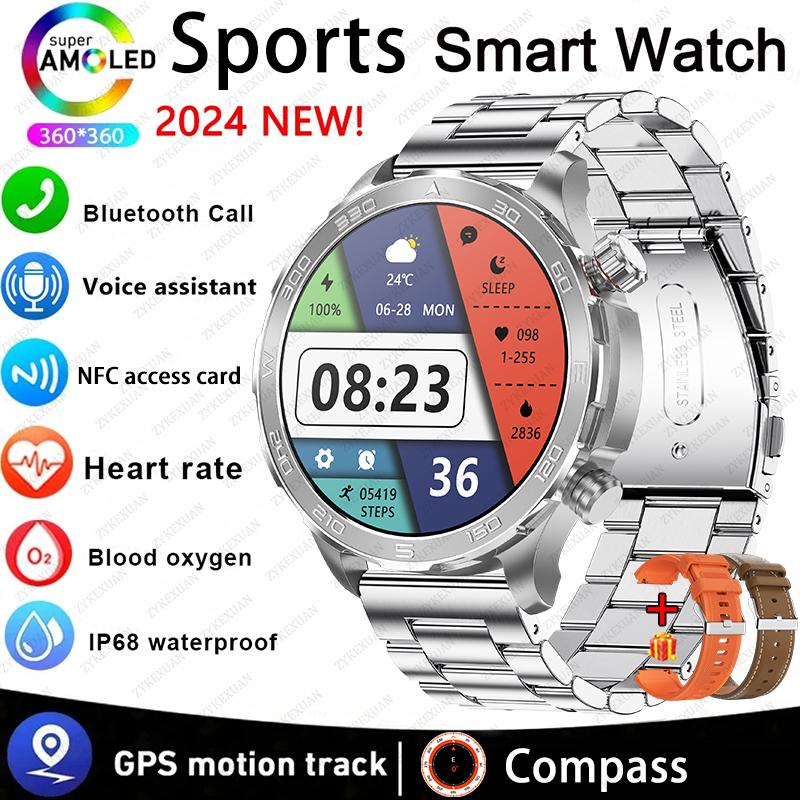 Новые умные часы с GPS-треком для мужчин, AMOLED HD-экран, для активного отдыха, спорта, фитнеса, с датчиком сердечного ритма, NFC, водонепроницаемые IP68, с функцией Bluetooth-звонка