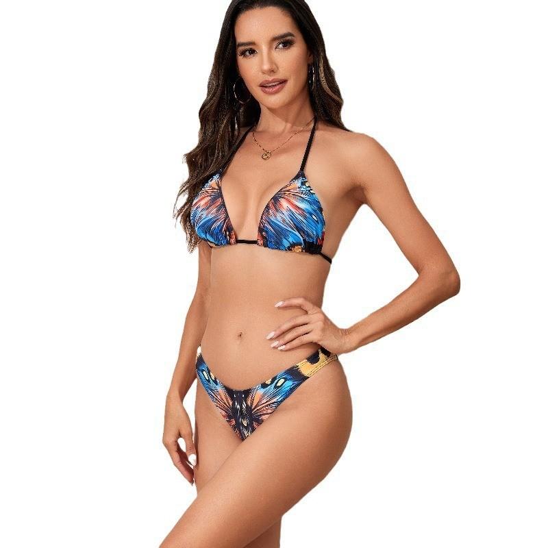 1011 sexy bikini split swimsuit women's three-piece set neck strap gradual change bikini Europe and America