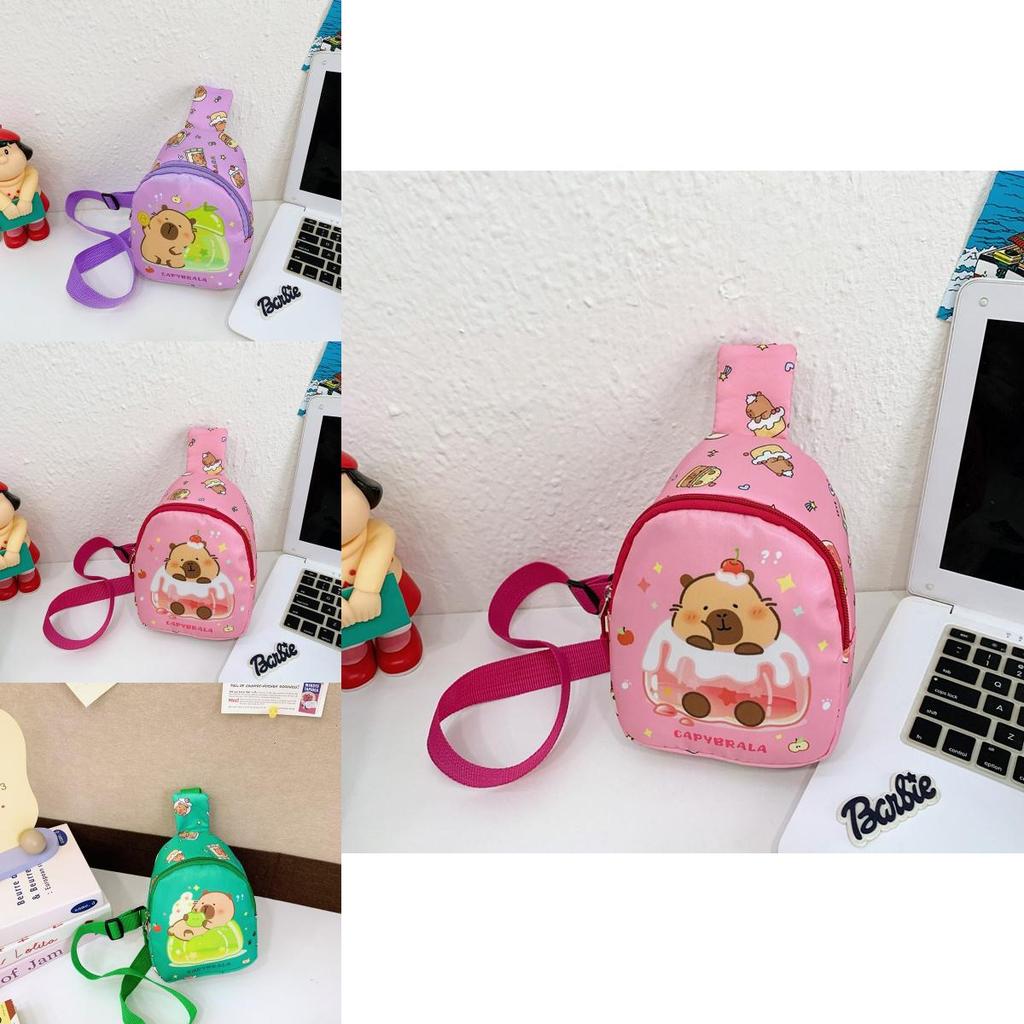 Детская нагрудная сумка с мультяшным узором капибары, из полиэстеровой ткани и с дышащим дизайном для повседневного использования