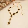 IngeSight.Z Retro Ethnic Brown Tiger Eye Stone Resin Pendant Necklace Women Trendy Yshaped Sweater Chain Party Jewelry Accessory
