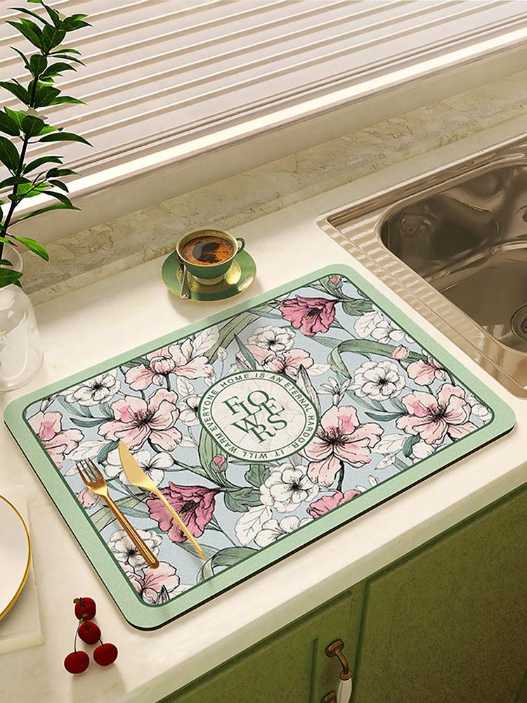 Коврик для сушки посуды с цветочным принтом, суперабсорбирующий коврик для сушки кофе, коврик для сушки посуды, быстросохнущий коврик для кухонной посуды