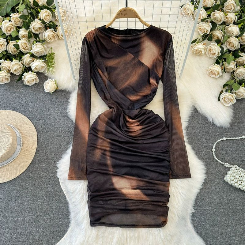 Fashion Fashion Long Sleeve Blooming Print Dress Mesh