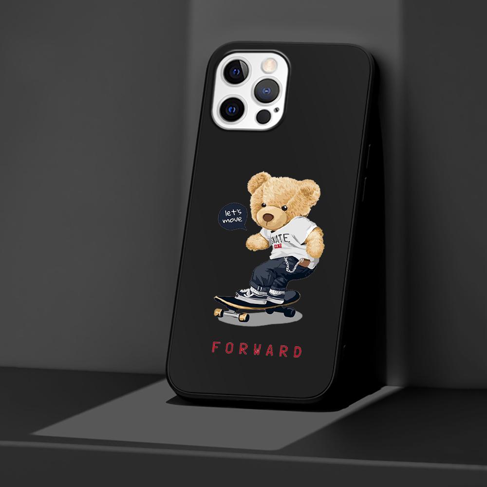 Чехол для телефона Apple iPhone 14 11 13 Pro Max 12 Mini XR 7 8 + SE 2020 XS 6 6s Plus 5 5S, модный брендовый силиконовый черный чехол с медведем