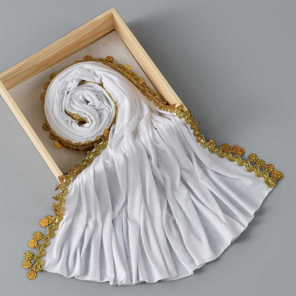 Шелковый модальный хлопковый трикотажный хиджаб-шарф для женщин, эластичный шаль, однотонная мусульманская повязка на голову, модные длинные бахрома, обертывания, исламский тюрбан