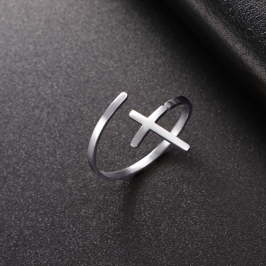 New 2025 Classic Christian Cross Ring Adjustable Stainless Steel Open Rings for Women Men Fashion Christ Jesus Jewelry Fashion Accessories Creative