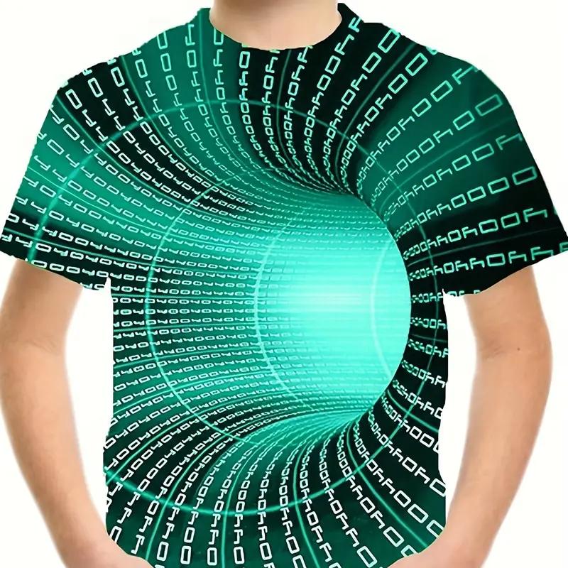 Cool Summer Style Boys' Vision Llusion Graphic T-Shirt Breathable Stretchy Comfortable Sports Style