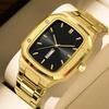 Men Square Stainless Steel Strap Watch Quartz Week Calendar Simulated Business Sports Wristwatch