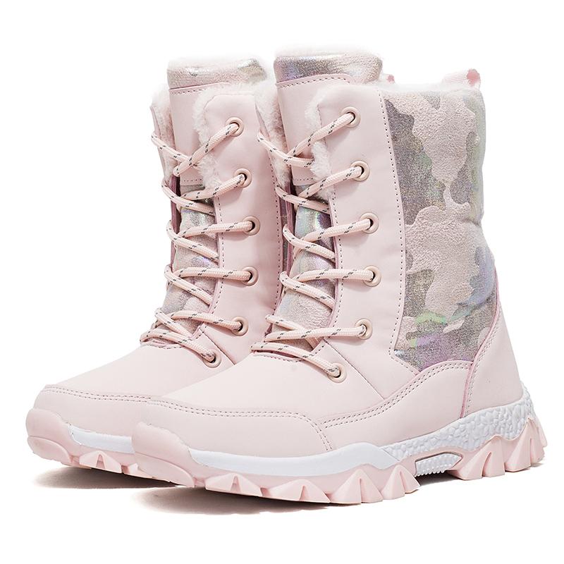 Winter Children's and Girls' Plus Size Anti Slip Wear-resistant Fashionable Warm and Plush High Top Snow Boots Cotton Boots 31-40
