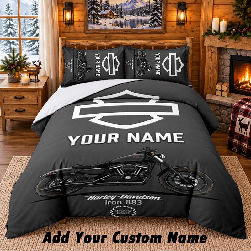 Постельное белье с узором Harley-Davidson, комплект из 3 предметов, с индивидуальным именем, простыня и наволочки для домашней спальни