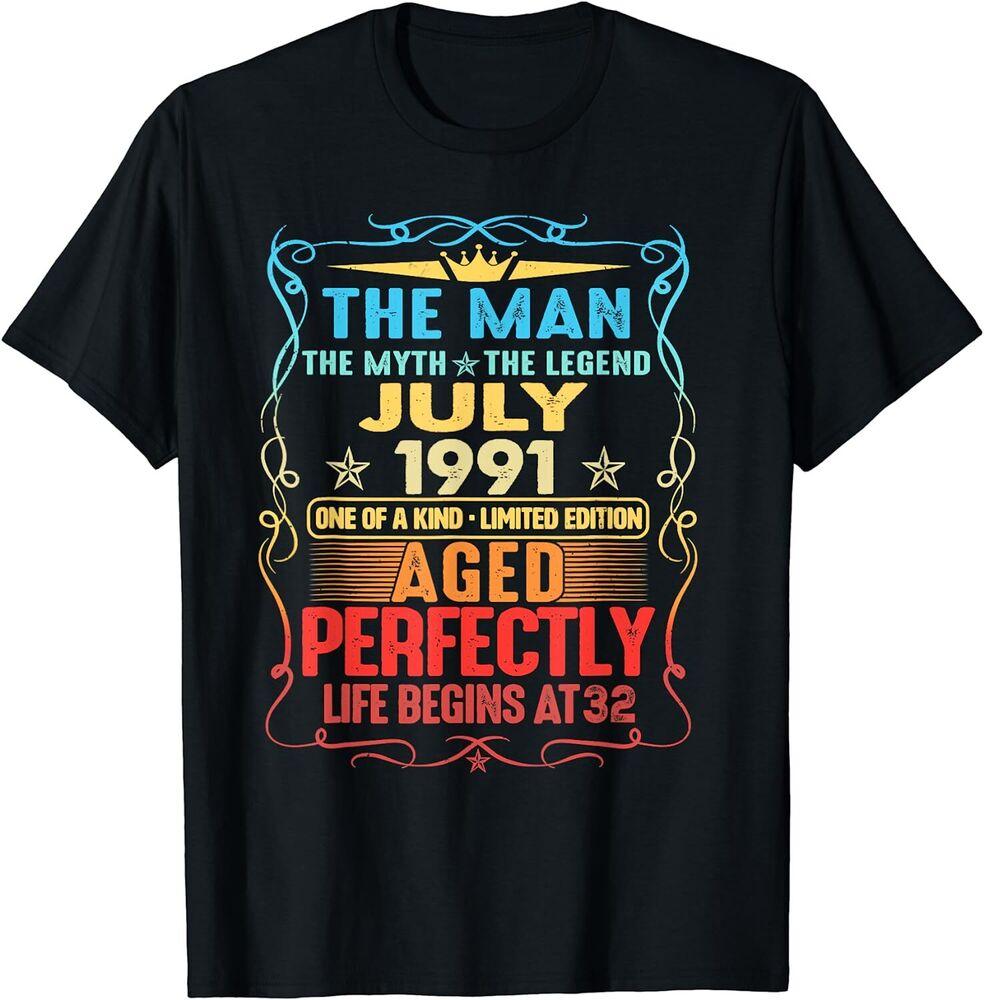 Июль 1991 г. Футболка унисекс The Man Myth Legend для 32-летнего дня рождения