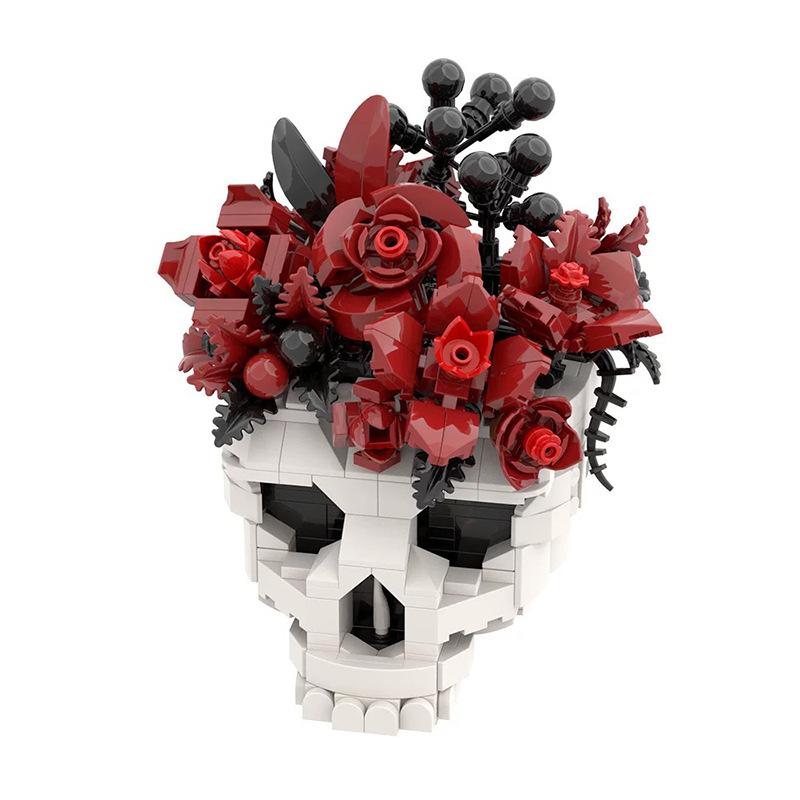Halloween Crow Head Skull Bone Flower Rose Flower Small Particle Assembled Creative Building Block Model