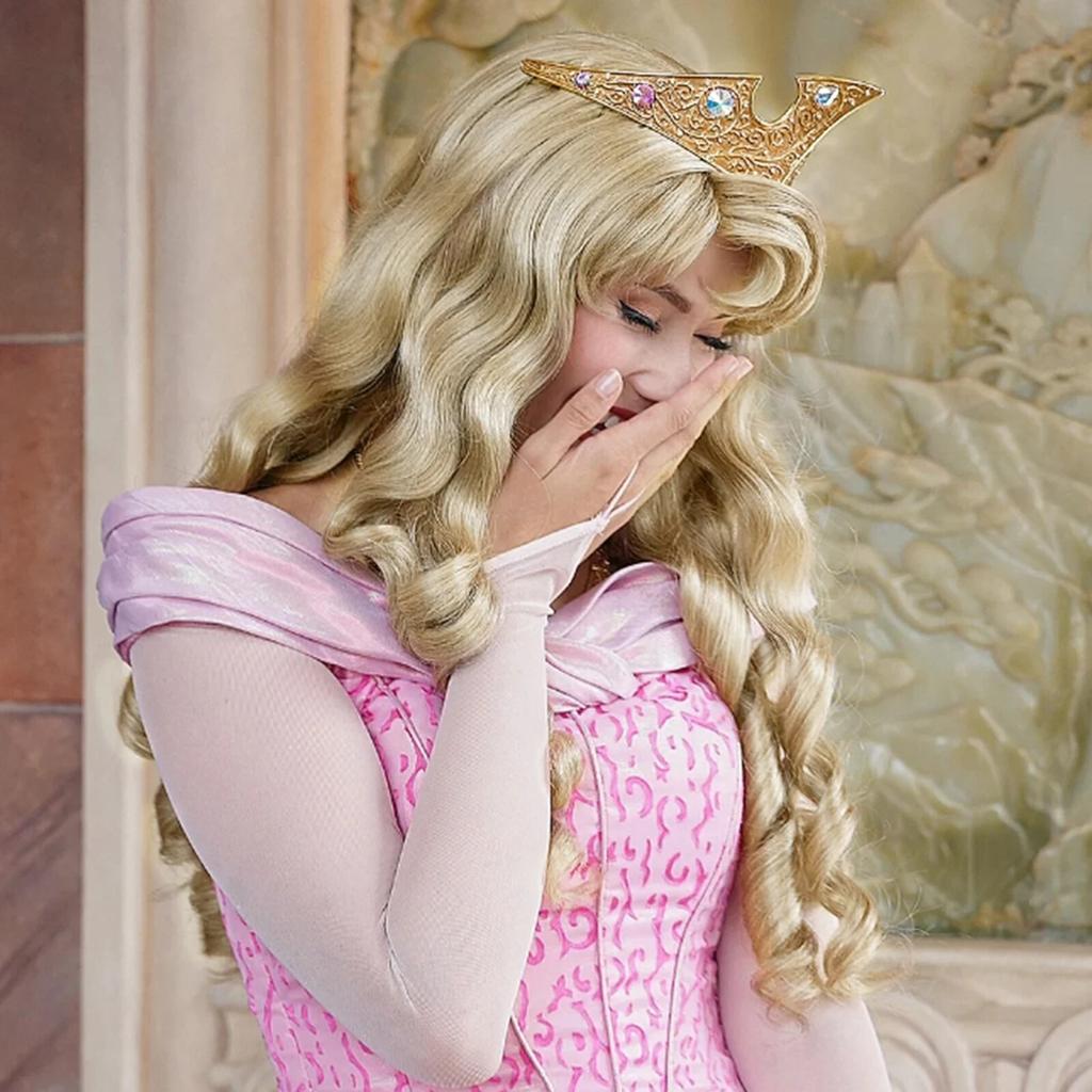 26inch Princess Curly Wavy Long Brown Sleeping Beauty Aurora Cosplay Wig for Halloween Christmas School Thanksgiving Day