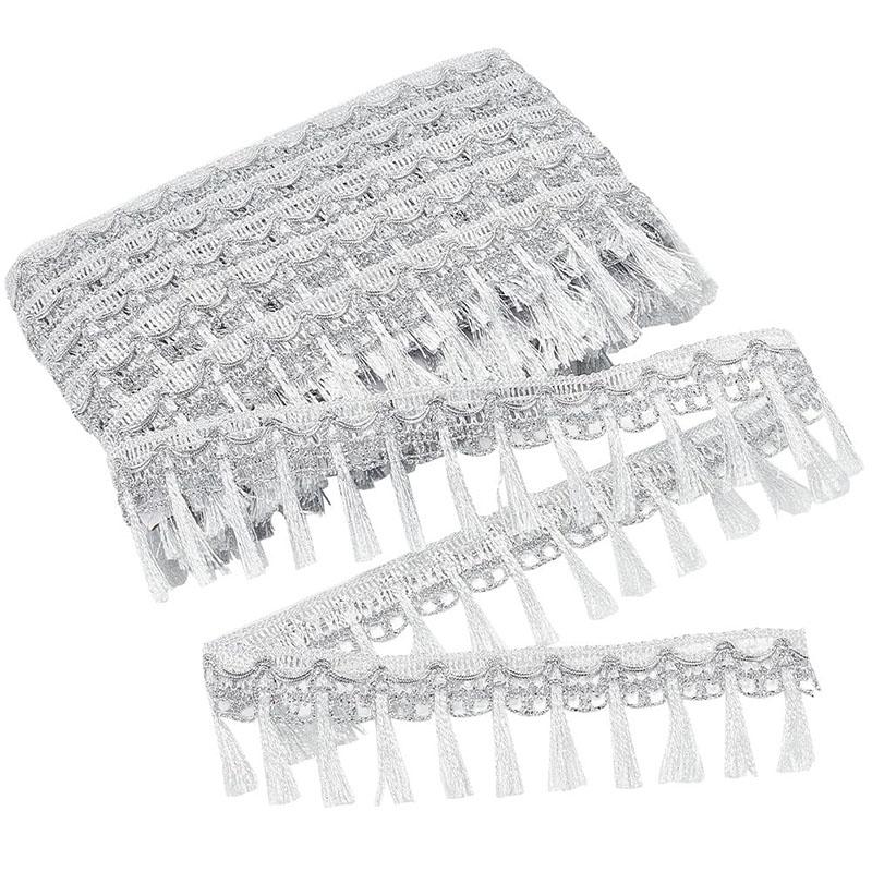 5 Yards Gold Silver Fringe Tassel Trim Polyester Fibre Fringe Lace Trim Ribbon Crafting Lace Sewing Trim for Curtain Clothes Ho