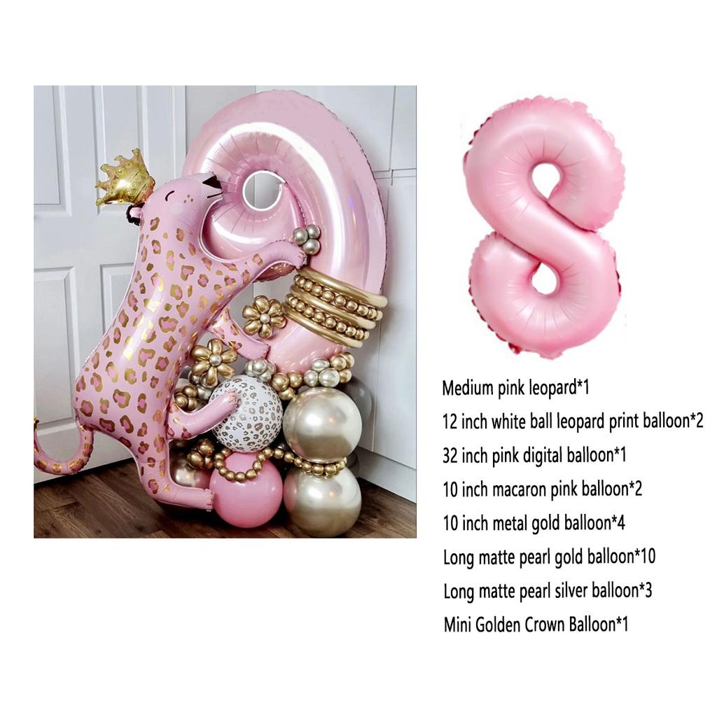 24pcs/Set Pink Leopard Balloons Tropical Hawaiian 32inch Number Foil Helium Globos Baby Shower Birthday Party Decorations