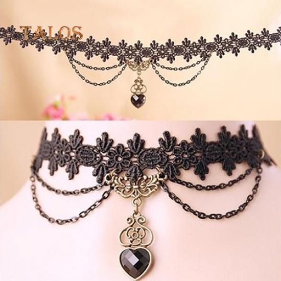 Women Lace Beads Choker Victorian Steampunk Style Gothic Collar Necklace Gift Suspension Trinket