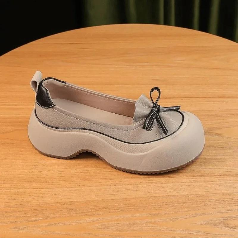 Мода Женская Мода Одинарная Обувь Осень Новые Круглый Носок Неглубокий Вырез Бант-бабочка Удобные Слипоны Ретро Повседневная Обувь на Платформе