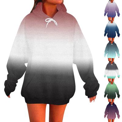 Женская мода повседневная толстовка с капюшоном с длинным рукавом и круглым вырезом с принтом и карманами