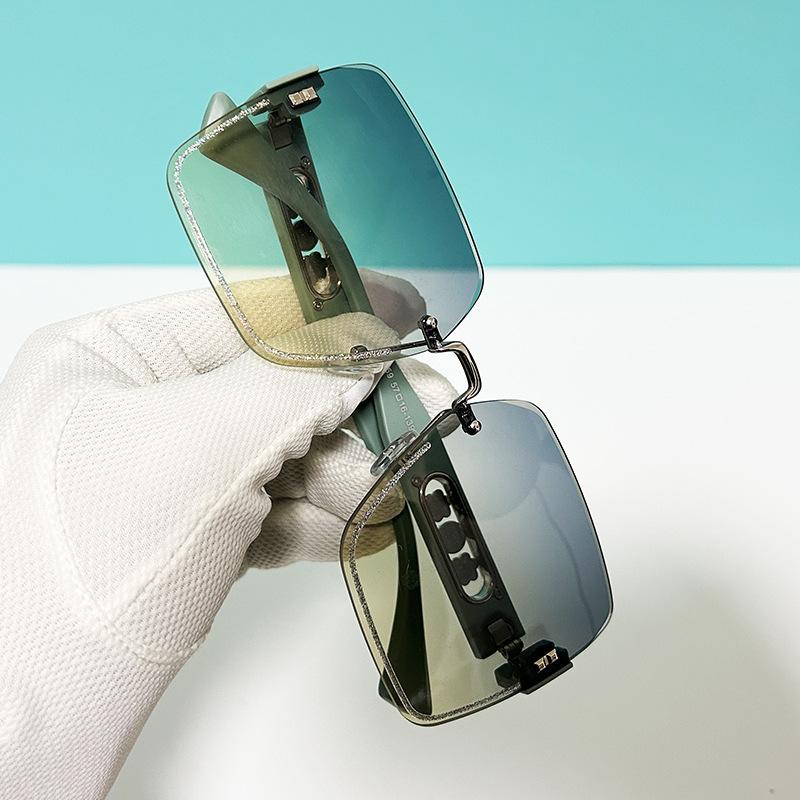 Солнцезащитные очки без оправы с отделкой Модные квадратные с большой оправой Коричневые солнцезащитные очки Женские Высококлассные Жемчужные очки