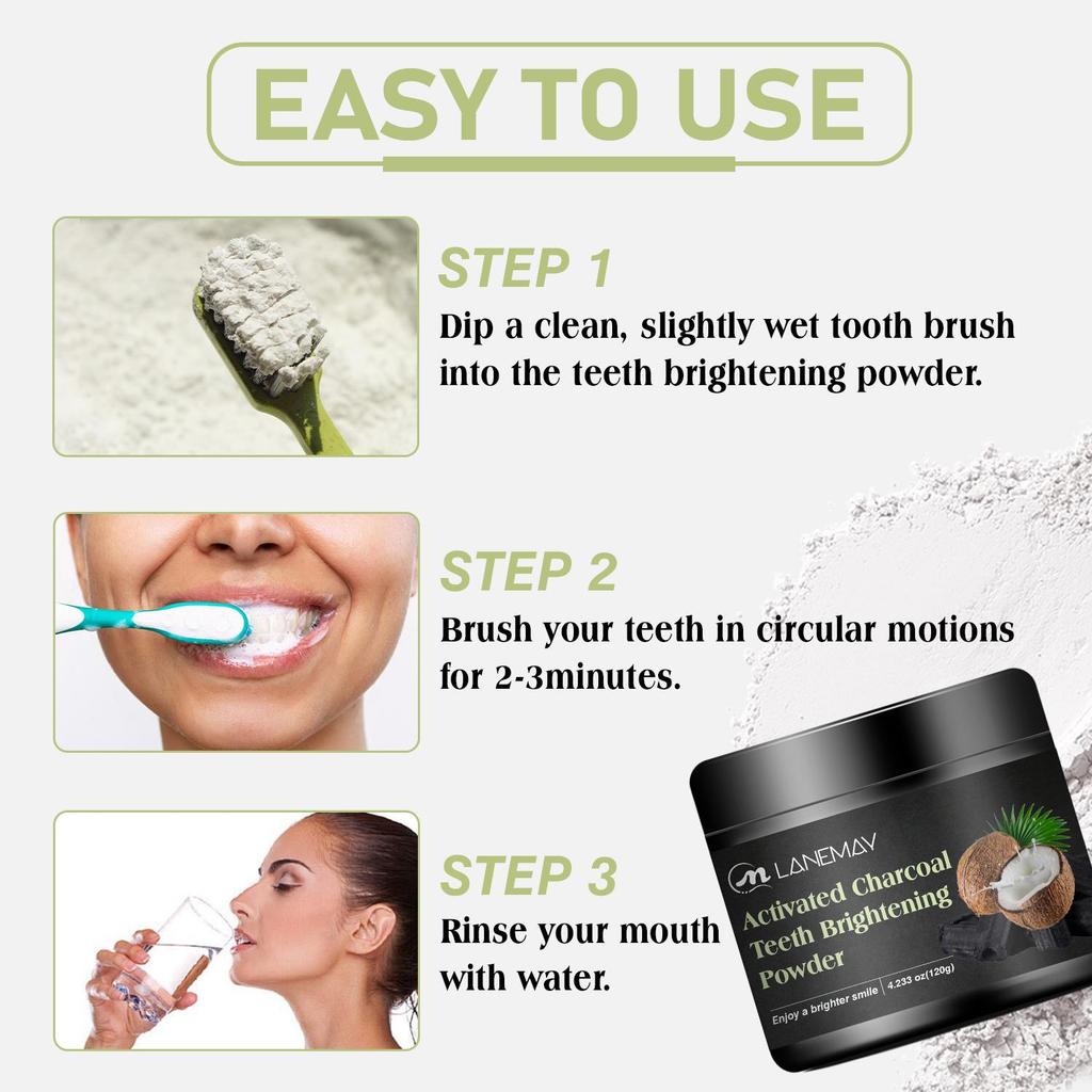 Activated Charcoal Teeth Brightening Powder-Clean teeth and freshen breath-Suitable For All Teeth Types, 120g