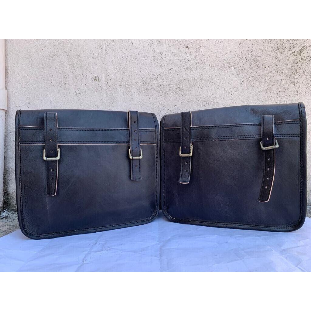 Боковые седельные сумки для мотоцикла, черная кожа, 1 пара боковых сумок, седельные кофры, 2 сумки