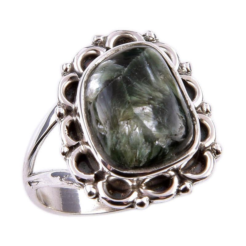 Natural Seraphinite Gemstone 925 Solid Sterling Silver Jewelry Ring Size 6 H0r11