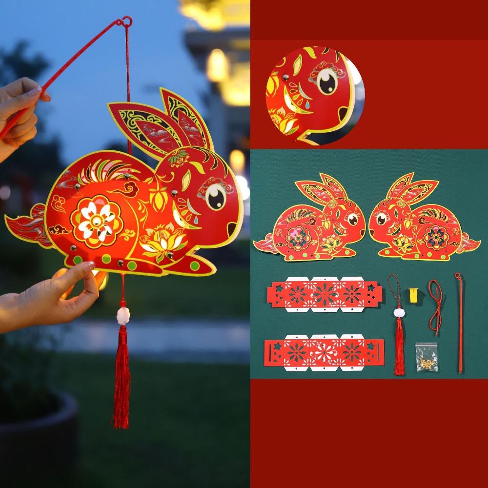 Cartoon Mid-Autumn Festival Lantern Antique Ancient Rabbit Flower Lantern Handmade Traditional Lantern DIY Material Package