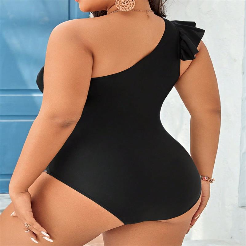 2025 Black Plus Size Swimwear Women One Shoulder Large One Piece Swimsuit Lady Big Swimwear Curvy Brazilian Chubby Bathing Suit