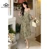 2023 новые женские модные комплекты с принтом, платье с зелеными цветами, сексуальный женский костюм, элегантная женская одежда с длинными рукавами