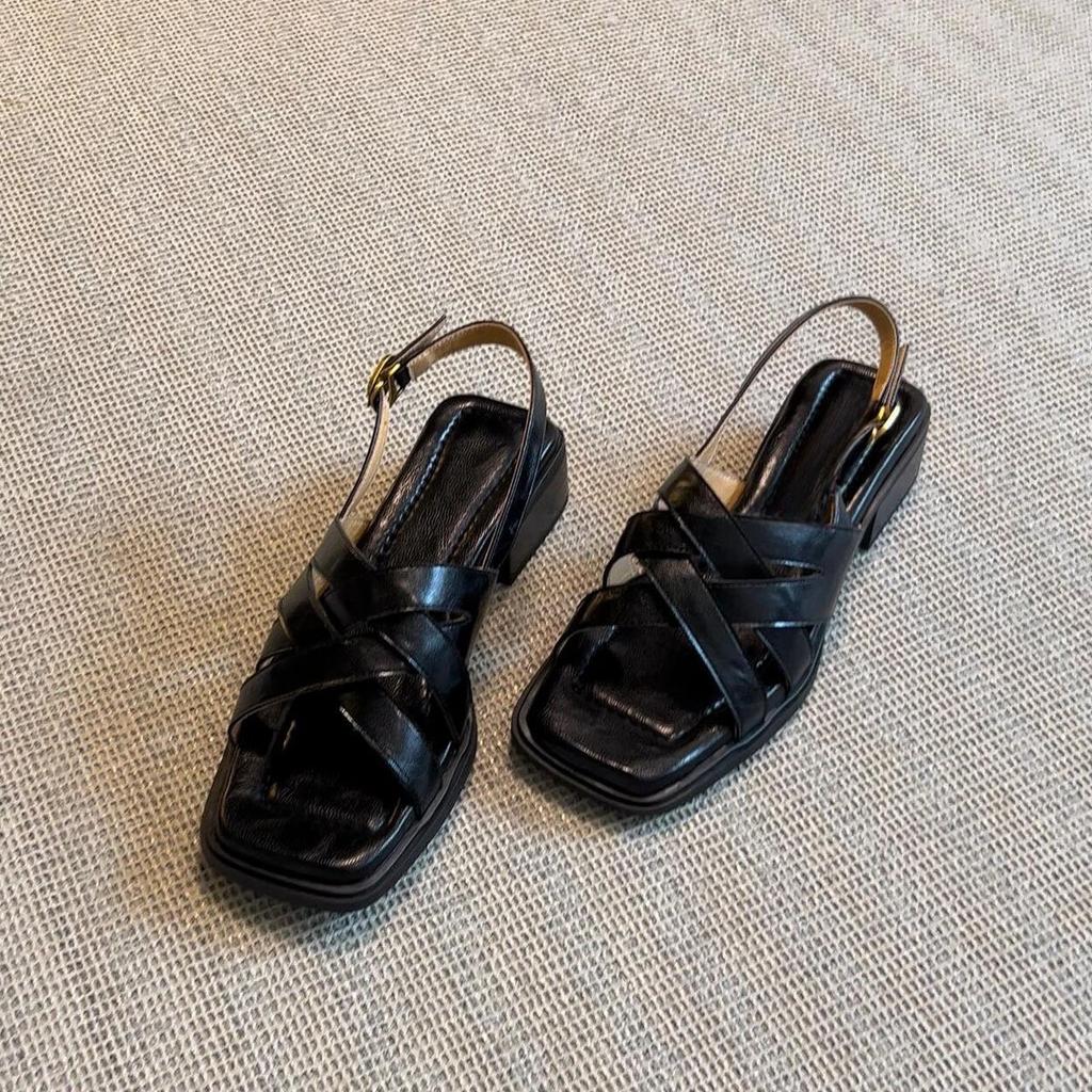 Квадратная головка с перекрестными ремешками римские туфли женская летняя одежда литературный ретро плетеные сандалии на толстом каблуке